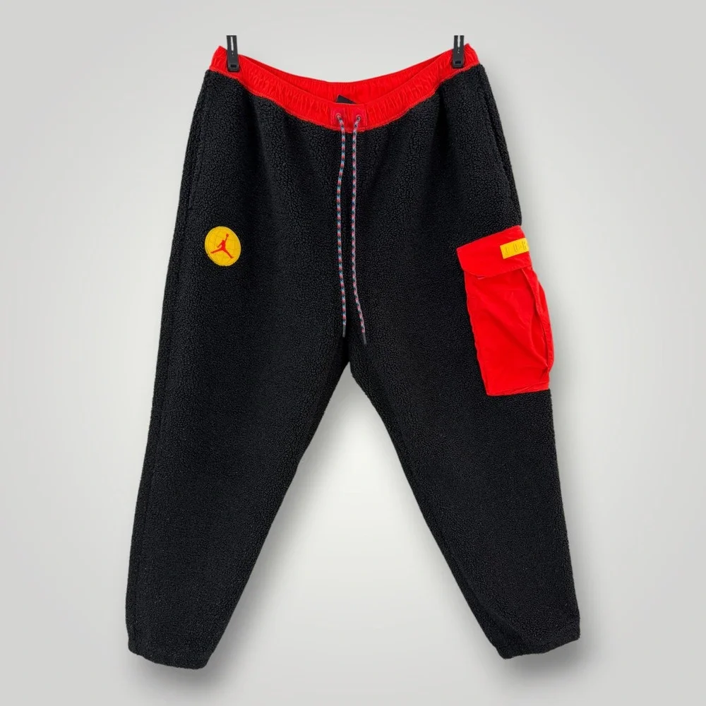 Jordan Jumpman Sherpa Fleece Pants Black Red Cargo Joggers XXL DC9730-010